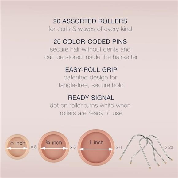 Double Ceramic Hot Rollers – 1/2", 3/4", 1" Rollers, Includes Clips - Picture 4 of 7